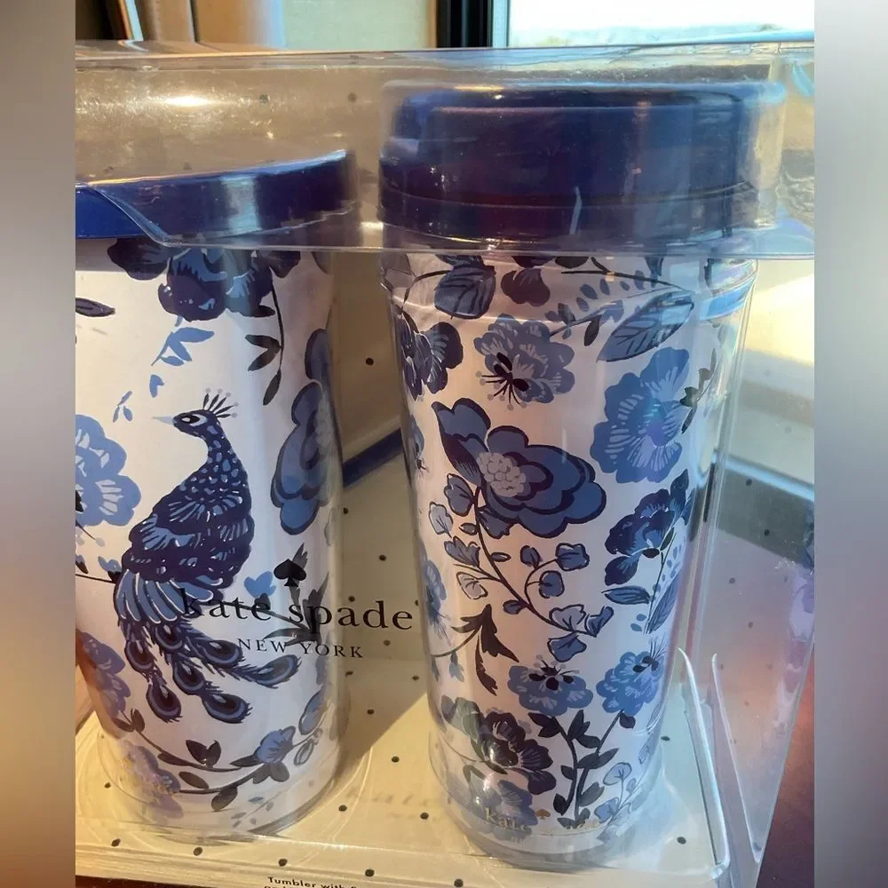 Kate Spade Peacock Floral Tumbler‎ w/Straw & Thermal Mug